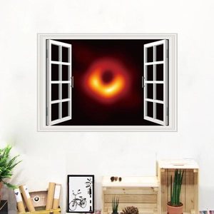 Adesivo murale 3D finestra con buco nero cosmico per decorazioni d'interni creative