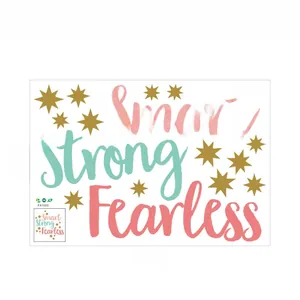 Close-up of colorful Smart Strong Fearless wall decals with gold stars 40x60cm