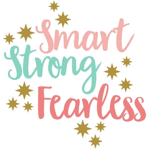 Detail view of Smart Strong Fearless colorful wall decal with hand-drawn script design