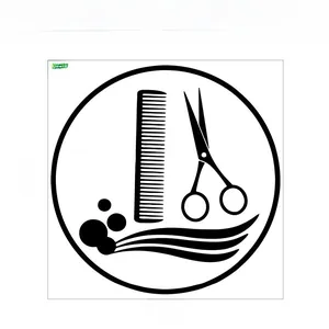 Technical layout of hair salon wall sticker with scissors and comb icons in a circle