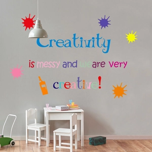 Colorful creativity is messy English wall decal for kids room with artistic paint splashes