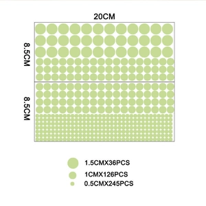 Detailed sheet of 407 glow-in-the-dark dot stickers in three different diameter sizes