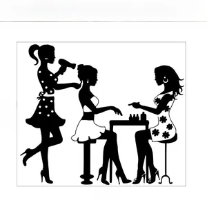 Detail showing the dimensions 57cm by 66cm of a black vinyl hair salon wall decal