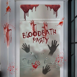 Halloween bloodbath party wall stickers featuring bloody handprints for spooky home decor