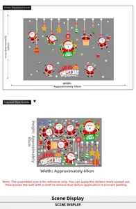 Detail view of Merry Christmas wall decals with Santa, reindeer and size specifications