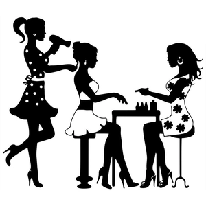 Detail showing silhouettes of hair blowing and nail art salon wall decals for home decor