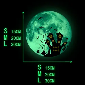 Guide des tailles des stickers muraux lune avec les options S, M, L et leurs diamètres
