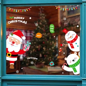 Weihnachten Wandaufkleber Weihnachtsmann Schneemann Eisbär PVC Fensterbilder Für Glasoberflächen Kreative Festliche Hausdeko