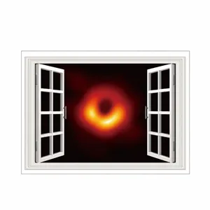 Detailed view of 3D window wall sticker with space black hole theme, size 54cm x 38cm