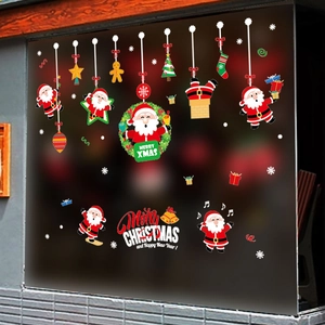 Santa Claus Christmas Window Wall Stickers PVC Removable Merry Christmas Tree Gingerbread Man Decals For Home Shop Window