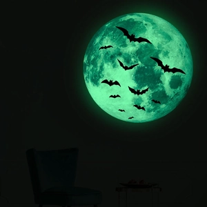 Halloween Glow In The Dark Moon And Bats Wall Stickers PVC Nightlight Decals For Bedroom Living Room Home Party Decoration
