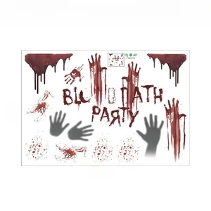 Detailed sheet showing 60x40cm bloody handprints and bloodbath party wall stickers