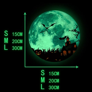 Three sizes of glow-in-the-dark Halloween wall stickers with castle and bat silhouettes
