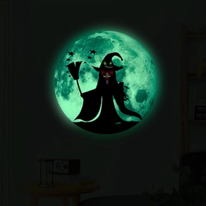 Luminous Halloween Witch Moon Wall Sticker Glow In The Dark PVC Decal For Festive Home Decoration Living Room Bedroom Party Ornament