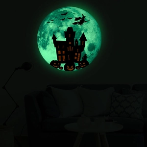 Luminous Halloween wall sticker featuring a haunted castle silhouette and glowing moon