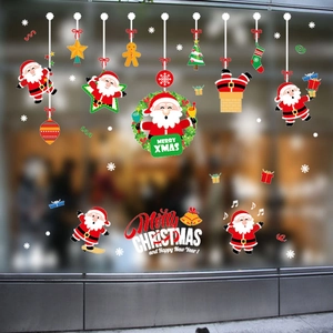 Merry Christmas festive wall stickers set featuring Santa Claus and reindeer window clings