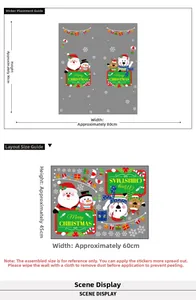 Detailed size specifications for Christmas wall stickers with Santa and reindeer motifs