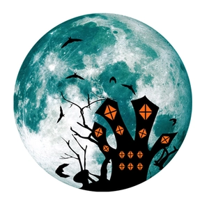 Détail du sticker mural Halloween avec pleine lune, château noir et chauves-souris