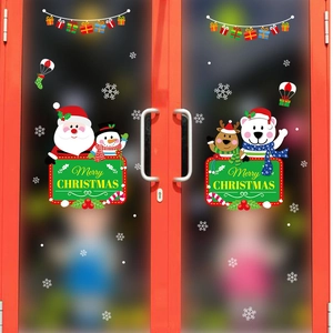 Christmas Wall Stickers Santa Claus Snowman Reindeer Polar Bear PVC Window Decals For Glass Door Festive Home Decor