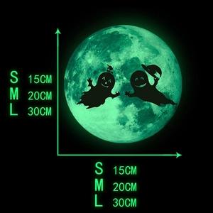 Glow in the dark Halloween moon wall sticker with ghosts in 15cm, 20cm, and 30cm sizes