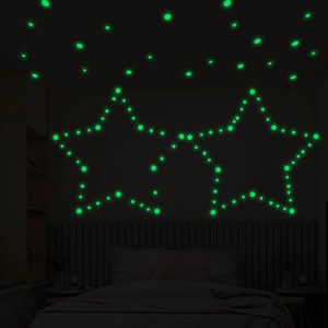 Glow in the dark dot wall stickers arranged as stars for kids bedroom ceiling decor