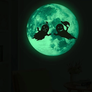 Halloween Luminous Moon Wall Stickers PVC Ghost Decals For Living Room Bedroom Party Decor Glow In The Dark DIY Wall Mural
