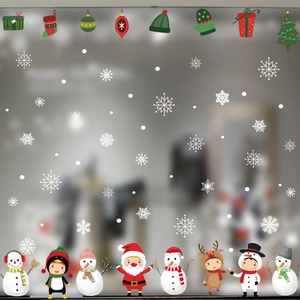 Christmas static window stickers featuring Santa Claus, snowmen, and festive snowflake motifs