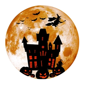 Luminous Halloween wall sticker featuring a gothic castle silhouette with glowing pumpkins