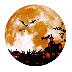 Luminous Halloween wall sticker featuring silhouettes of a castle, bats, and pumpkins on moon
