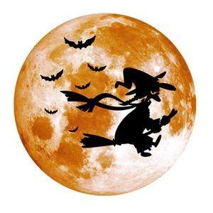 Close-up of Halloween moon wall sticker with flying witch and bats silhouettes