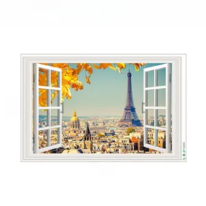 3D wall sticker window view of Paris Eiffel Tower landscape city panorama 90x60cm