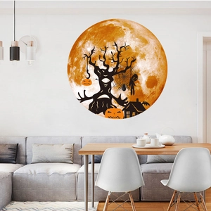 Luminous Halloween wall sticker featuring moon, spooky tree, and pumpkins for home decor