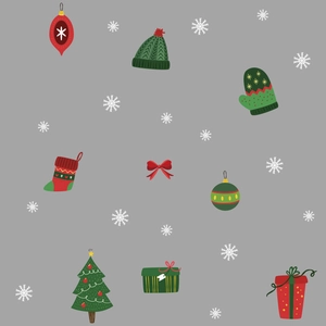 Flat lay of Christmas window stickers including holiday trees, socks and gift boxes icons
