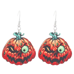 Halloween wooden ghost pumpkin earrings with jack-o-lantern design and silver hooks