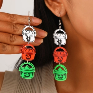Halloween Übertriebene Acryl Dreischicht Kürbis Gespenst Süßigkeiten Eimer Ohrhänger Für Damen Party Feiertag Schmuck
