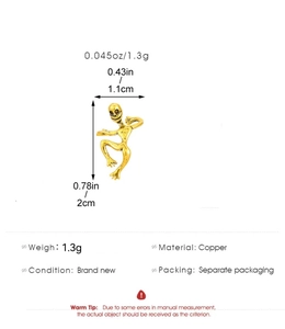 Detailed dimensions of a gold human-shaped ear cuff made of high-quality copper material