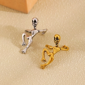 Creative humanoid alien ear bone clips in vintage gold and silver metal finishes