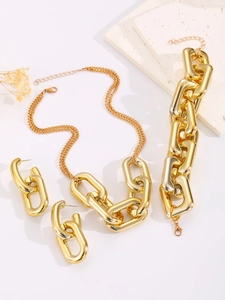 Conjunto de joyas con collar pulsera y pendientes de cadena de eslabones en U dorados