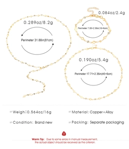 Especificaciones de tamaño del conjunto dorado de collar con corazón, pulsera y cadena
