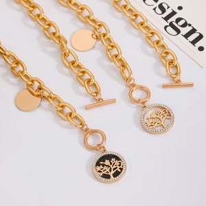 Set gioielli Albero della Vita dorato con ciondoli strass e chiusura a levetta elegante