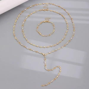 Ensemble élégant collier en Y doré avec pendentif cœur gland et strass pour femmes