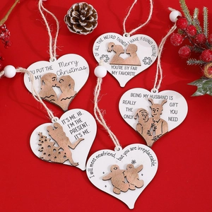 Christmas Wooden Heart Hanging Ornament Laser Cut Wood Pendant Tree Decoration Gift For Family Couples Husband Friends