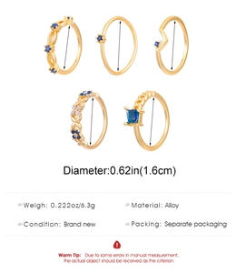 Details zum Ring-Set aus Legierung mit blauen Steinen, 1,6 cm Durchmesser und 6,3 g Gewicht