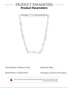 Detailed specs of punk thorn necklace in silver alloy with 45+6cm length and 24.5g weight