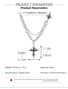 Detail showing double-layered punk cross pendant with black inlay and alloy chain