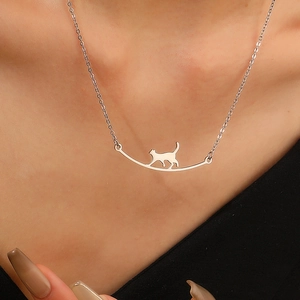 Minimalistische Edelstahl Halskette Mit Wandern Katze Tier Anhänger Für Damen Herren Persönlichkeit Süße Schlüsselbein Kette