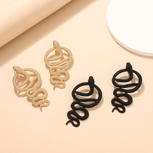 Punk style snake-shaped alloy hoop earrings in gold and black with detailed scale texture