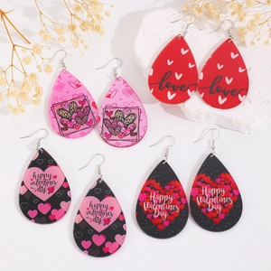 Boucles d'Oreilles Goutte en Acrylique Romantiques Motif Cœur Femme Imprimé Léopard Love Saint Valentin Bijoux Cadeau