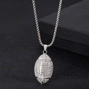 Collier pendentif de football américain hip hop avec strass en cristal étincelant