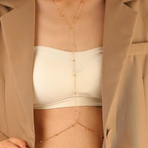 Chaîne de corps dorée élégante avec perles et design en forme de Y pour femmes